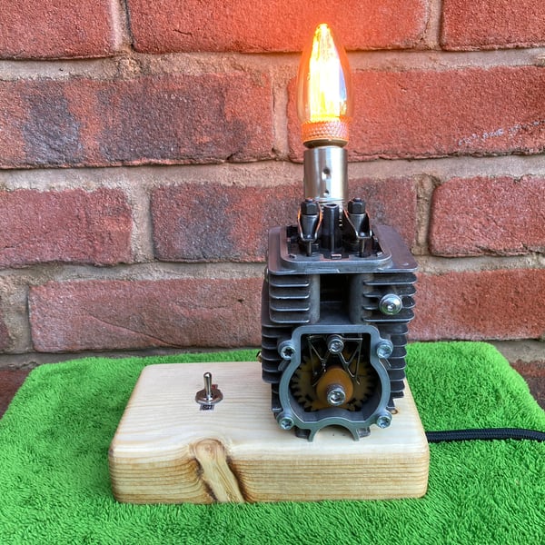 Engine Table Lamp, Industrial Style, made from a 4 Stroke Hedge Cutter Engine