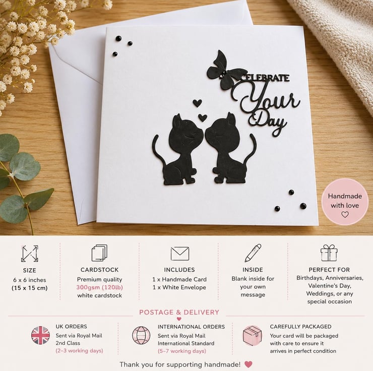 Handmade Cat Birthday Card Kitten Lover Greetin... - Folksy