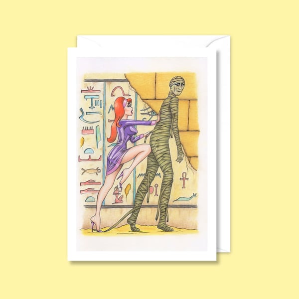 Egyptian Mummy Greeting Card: Hand Drawn Comic Horror Illustration (502)