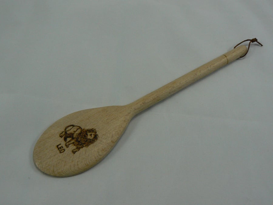 Wooden spoon with Leo star sign (pyrographed)
