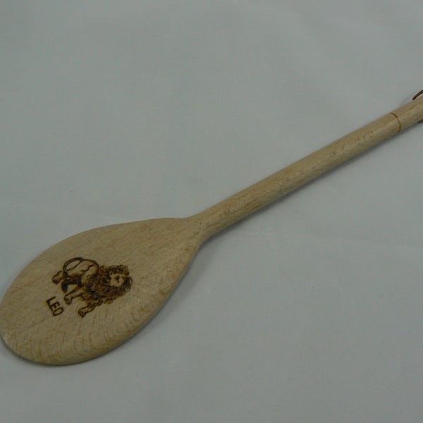 Wooden spoon with Leo star sign (pyrographed)