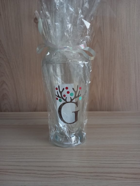 Christmas Reindeer Letter "G" Personalised Letter Drinking Latte Glass 
