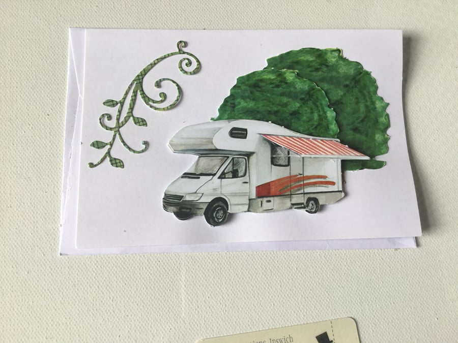Camper van card. Bon voyage. Decoupage card. CC720