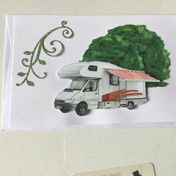 Camper van card. Bon voyage. Decoupage card. CC720