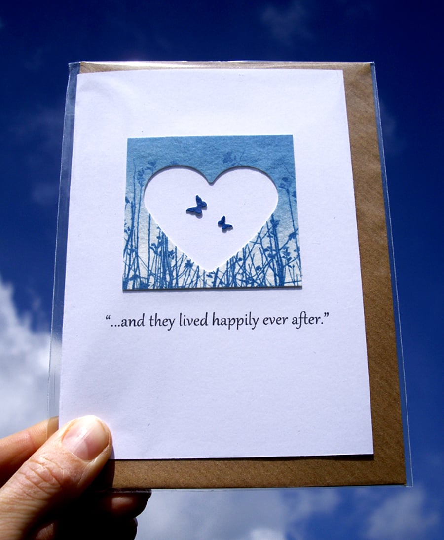 “...and they lived happily ever after.” Blue Cyanotype Valentine's Card