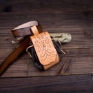 Handmade Viking-style leather Belt Pouch with "Aarhus Stone" Embossing. Hip-bag