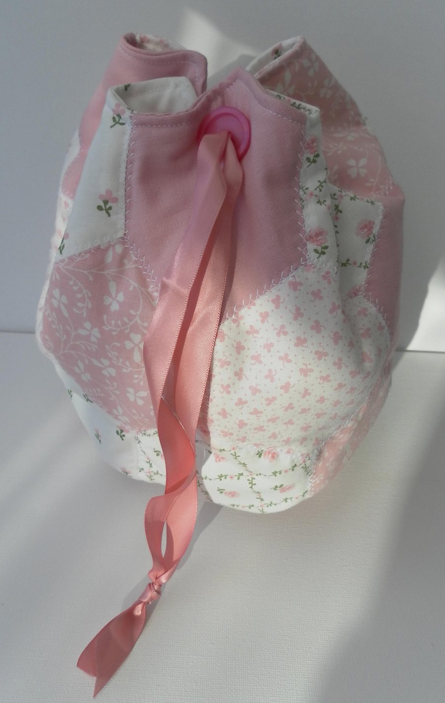  Bucket Bag, Cotton Fabric, Hexagonal Patchwork