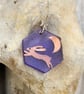 Hare and moon pendant in purple resin and copper