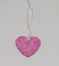 Clay heart hanging decoration, bright pink embossed with flowers, gift for her - Image 5