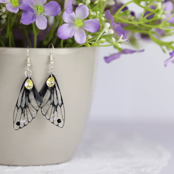 Fairy Wing Earrings - Butterfly Cicada - Gothic Black - Fairycore - Gift Grunge