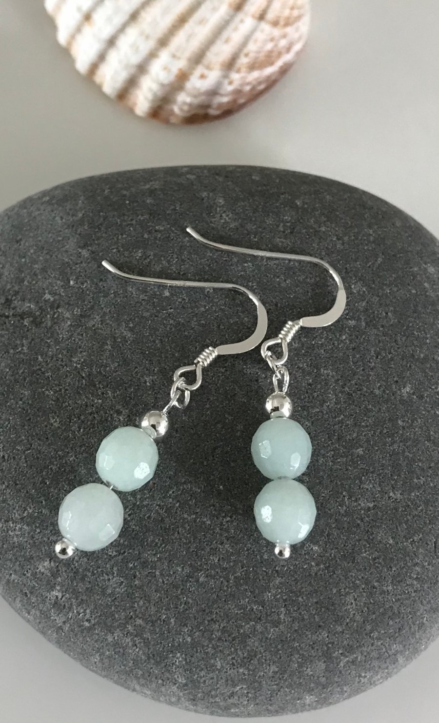 Amazonite sea foam soft blue earrings, Sterling Silver ear wires, gift for her