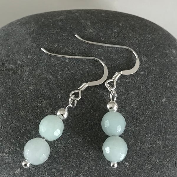 Amazonite sea foam soft blue earrings, Sterling Silver ear wires, gift for her