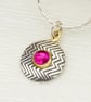 Zigzag sterling silver pendant, handmade featuring a pink Corundum gemstone.  - Image 2