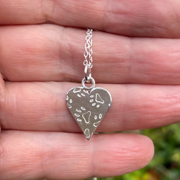 Sterling silver paw print heart pendant and chain