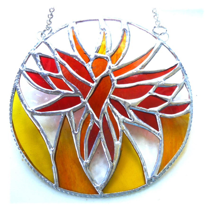 Phoenix Suncatcher Stained Glass Art Mytholical Fire Bird