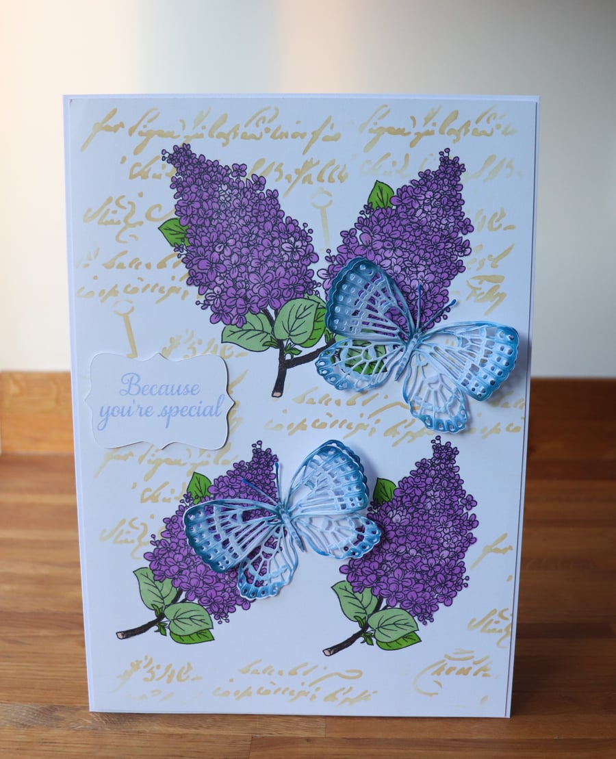 A4 Card Lilac Blossoms and butterfly's.