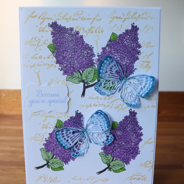 A4 Card Lilac Blossoms and butterfly's.