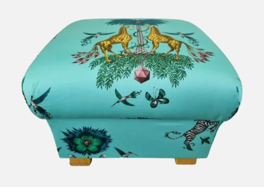 Storage Footstool Emma J Shipley Creatura Turquoise Fabric Pouffe Green Animals 