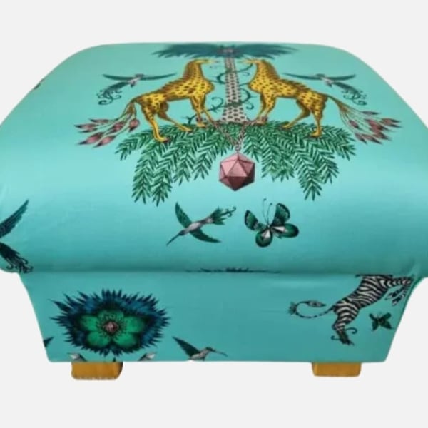 Storage Footstool Emma J Shipley Creatura Turquoise Fabric Pouffe Green Animals 