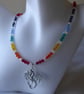 Rainbow Faceted Bead Necklace with Dragon Pendant