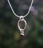 Textured Circle Silver Pendant with Garnet  Drop - Image 6