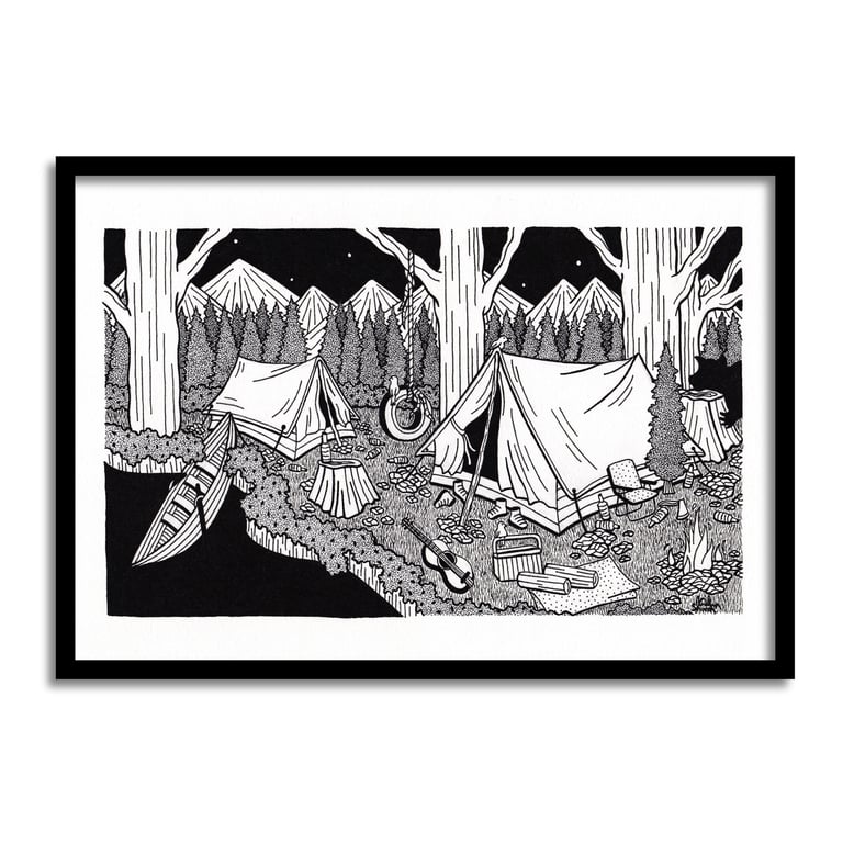 Camping At Night A4 Original Art Pen And Ink Drawing