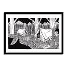 Camping At Night A4 Original Art Pen And Ink Drawing