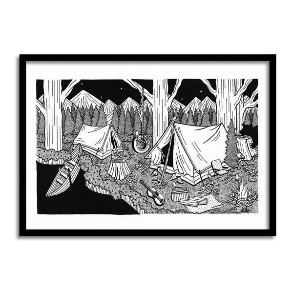 Camping At Night A4 Original Art Pen And Ink Drawing