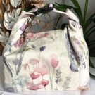 Handmade pastel floral lunch bag cotton roll top reusable eco food bag