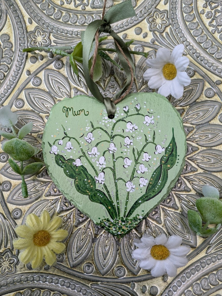 Lily of the valley hand-painted slate heart 