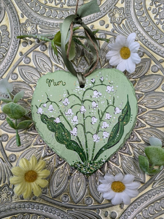 Lily of the valley hand-painted slate heart 