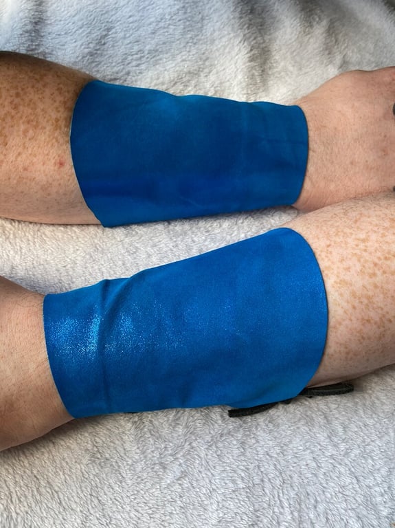 Sm Pair of shiny pearlised mermaid blue soft leather bracers FREE SHIPPING