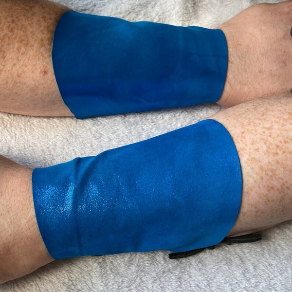 Sm Pair of shiny pearlised mermaid blue soft leather bracers FREE SHIPPING