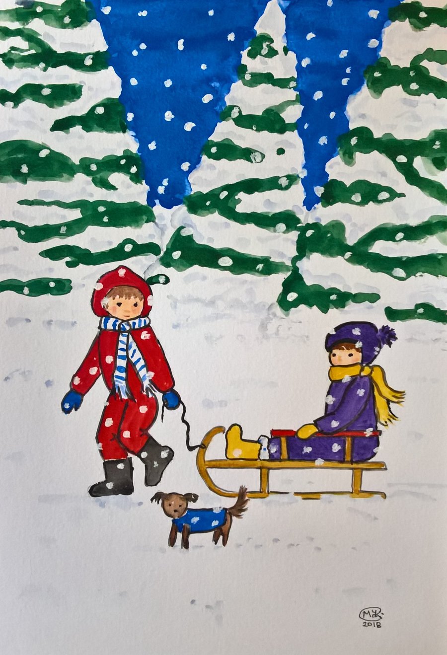 Winter Wonderland original painting. Gift for children