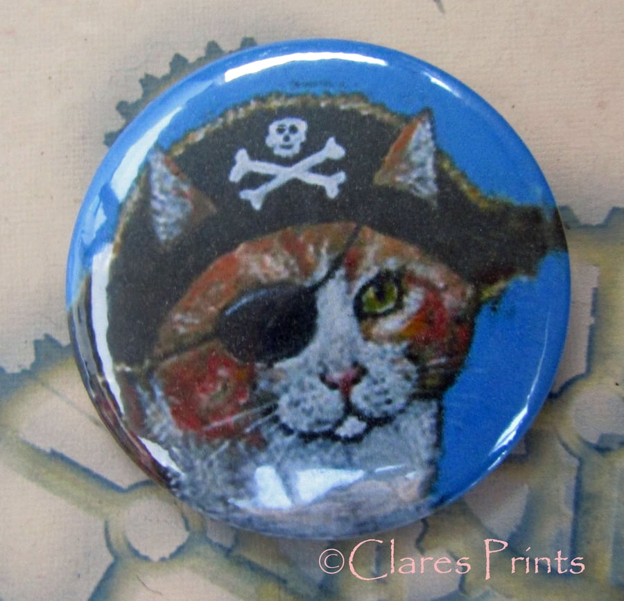 Pirate Ginger Cat Art Badge 58mm Button Animal Badges Cats 