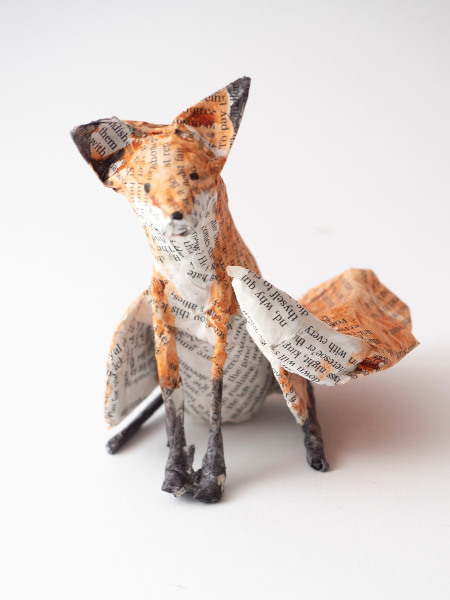 Ingrid Small Paper Mache Fox Sculpture