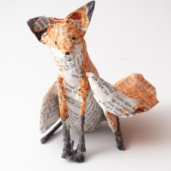 Ingrid Small Paper Mache Fox Sculpture