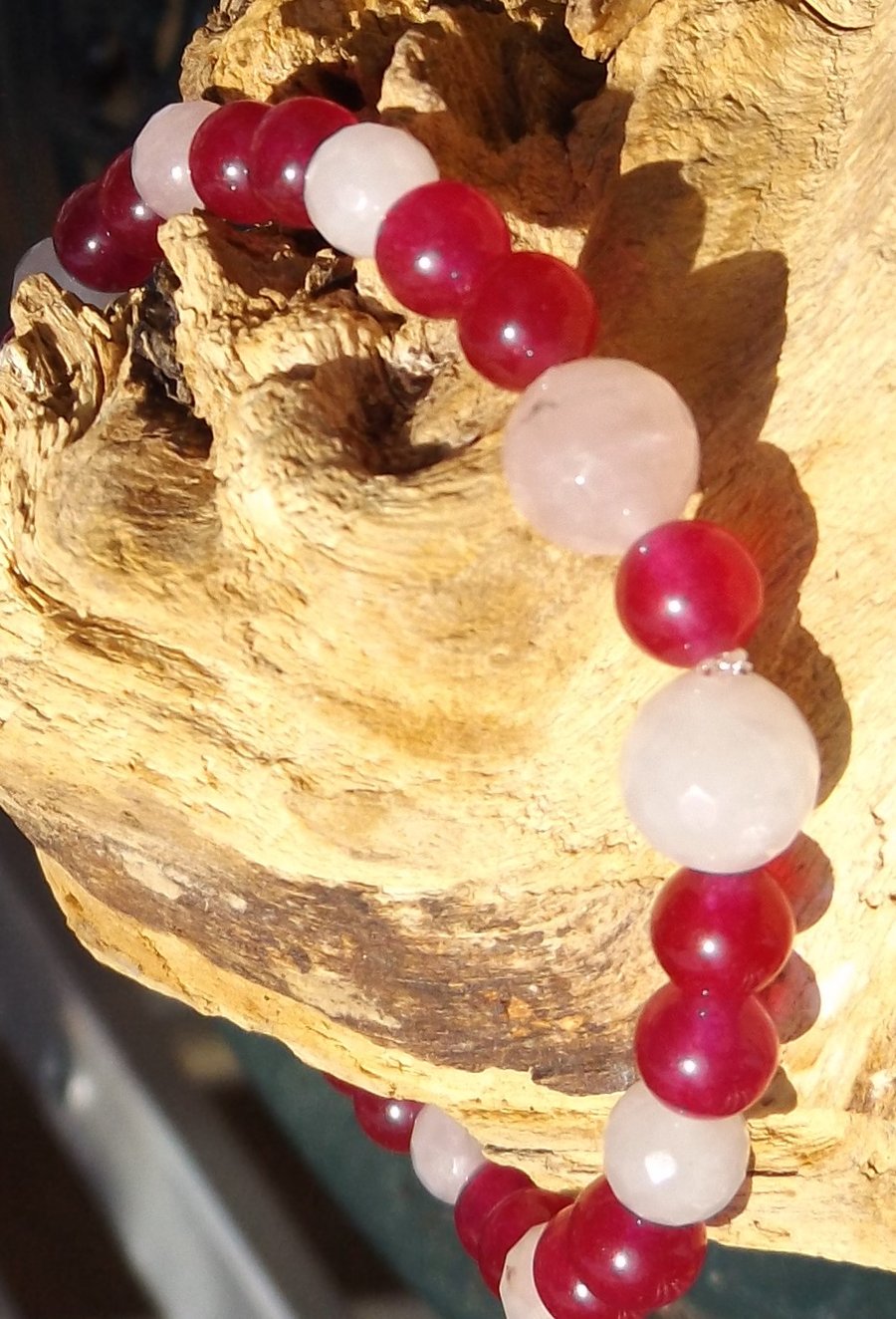 Rose quartz and rose jade stretch bracelet