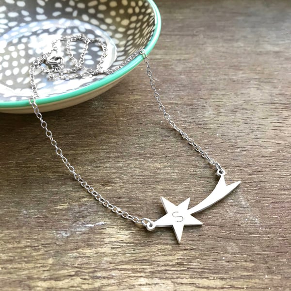 Personalised Sterling Silver Shooting Star Necklace, Valentine's Day gift