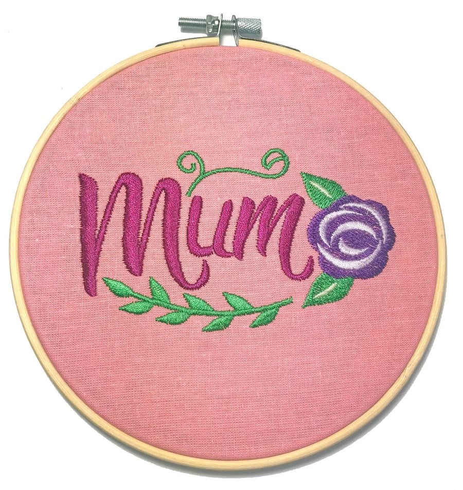 Mum Embroidered Hoop - Gift - Flowers