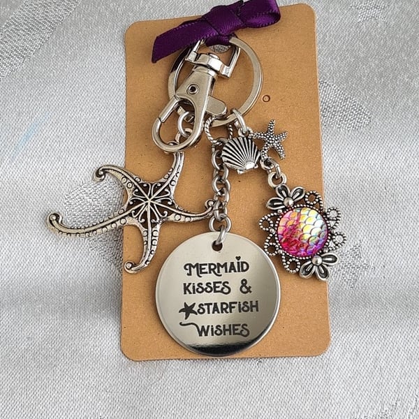 Gorgeous Mermaid Kisses Starfish Wishes Key Ring - Bag Charm - Key Chain. (B)