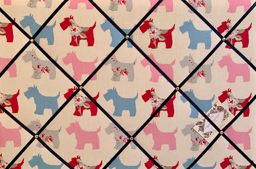 Handmade Bespoke Memo Notice Board With Clarke Scottie Dogs Grey Dogs Fabric