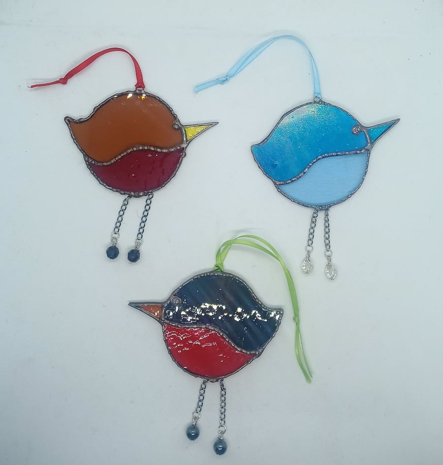 "Rockin' Robins" Quirky Stained Glass Suncatcher Hanging Christmas Decoration