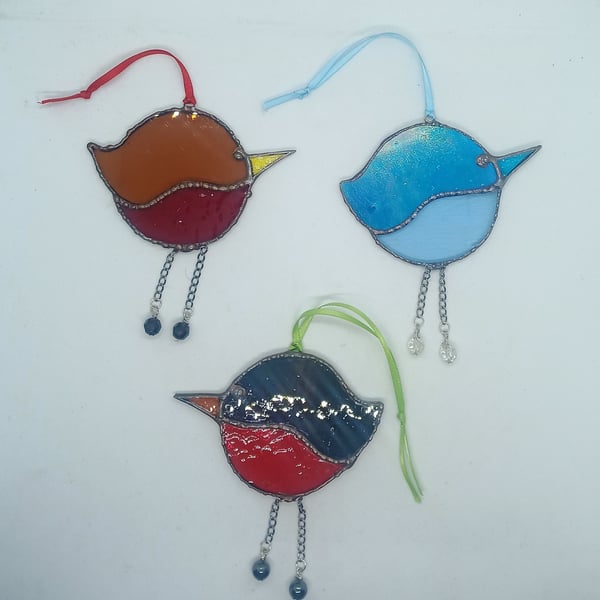"Rockin' Robins" Quirky Stained Glass Suncatcher Hanging Christmas Decoration