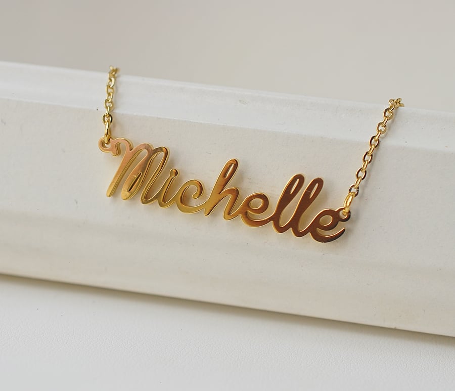 18k Gold plated Michelle nameplate name pendant necklace, Michelle name gift