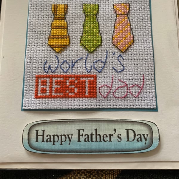 Happy Father s Day cross stitch card , worlds best dad
