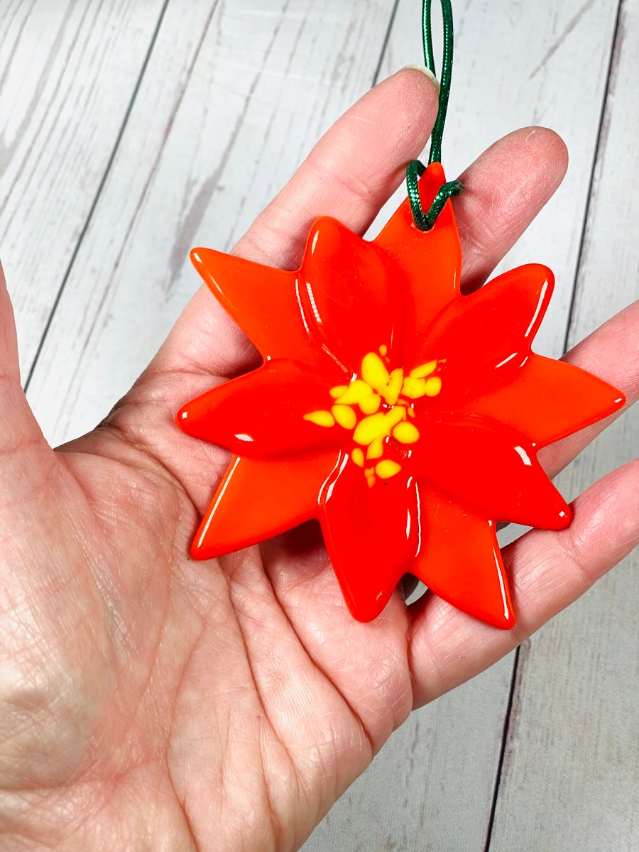 sale item -poinsettia fused glass decoration