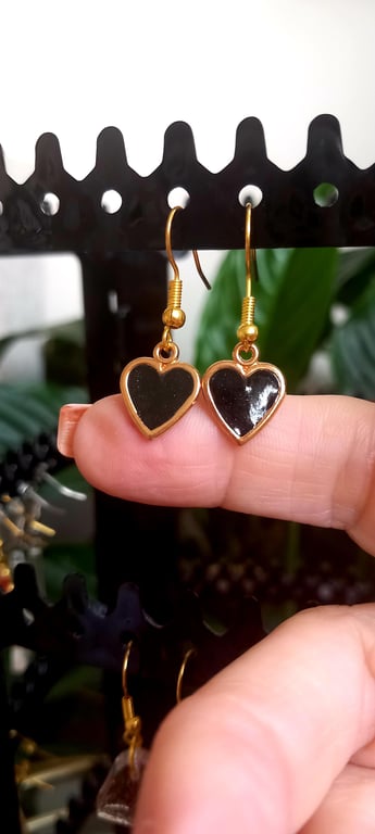 Earrings drop dangle hypoallergenic resin Black Hearts,Resin tiny Black hearts