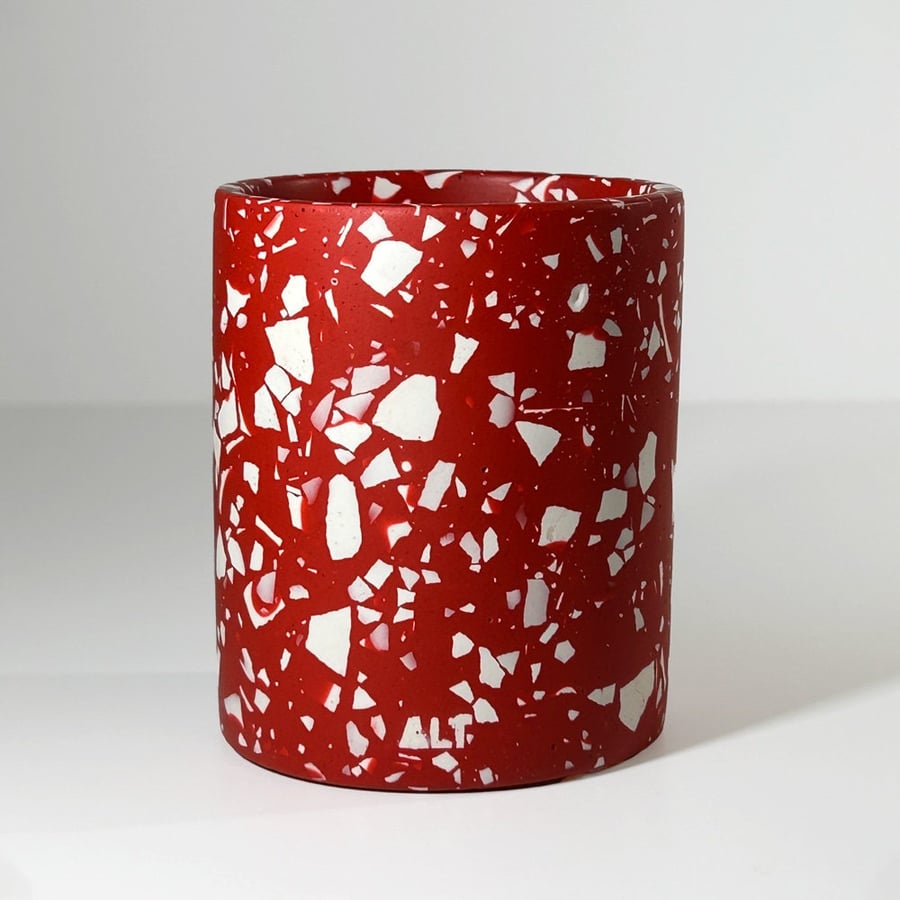 Red Terrazzo Pencil Makeup Brush Holder, Concrete Desk Organiser, Birthday Gift