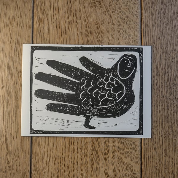 Hopping Bird, from an original lino print